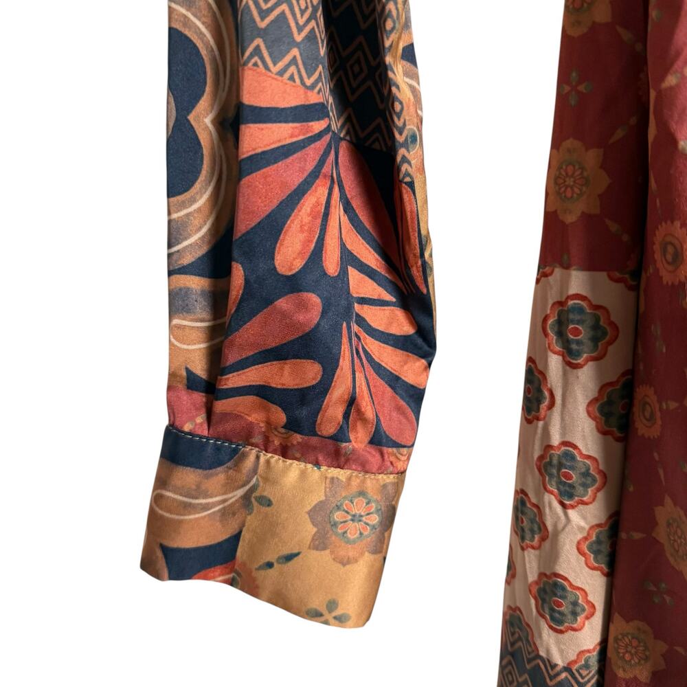 MISA Eliza Patchwork Print Long Sleeve Tie Waist Boho Wrap Midi Dress Size M - Picture 11 of 16